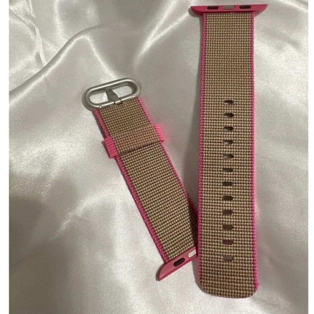 Pink Tan Woven Nylon Watch Band Sport Strap Apple Watch Women 38/40/41mm Chic 16